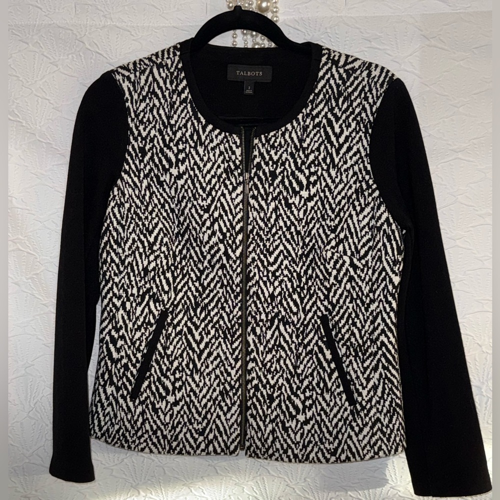Talbots Black Knit Zip-Front Jacket - image 1
